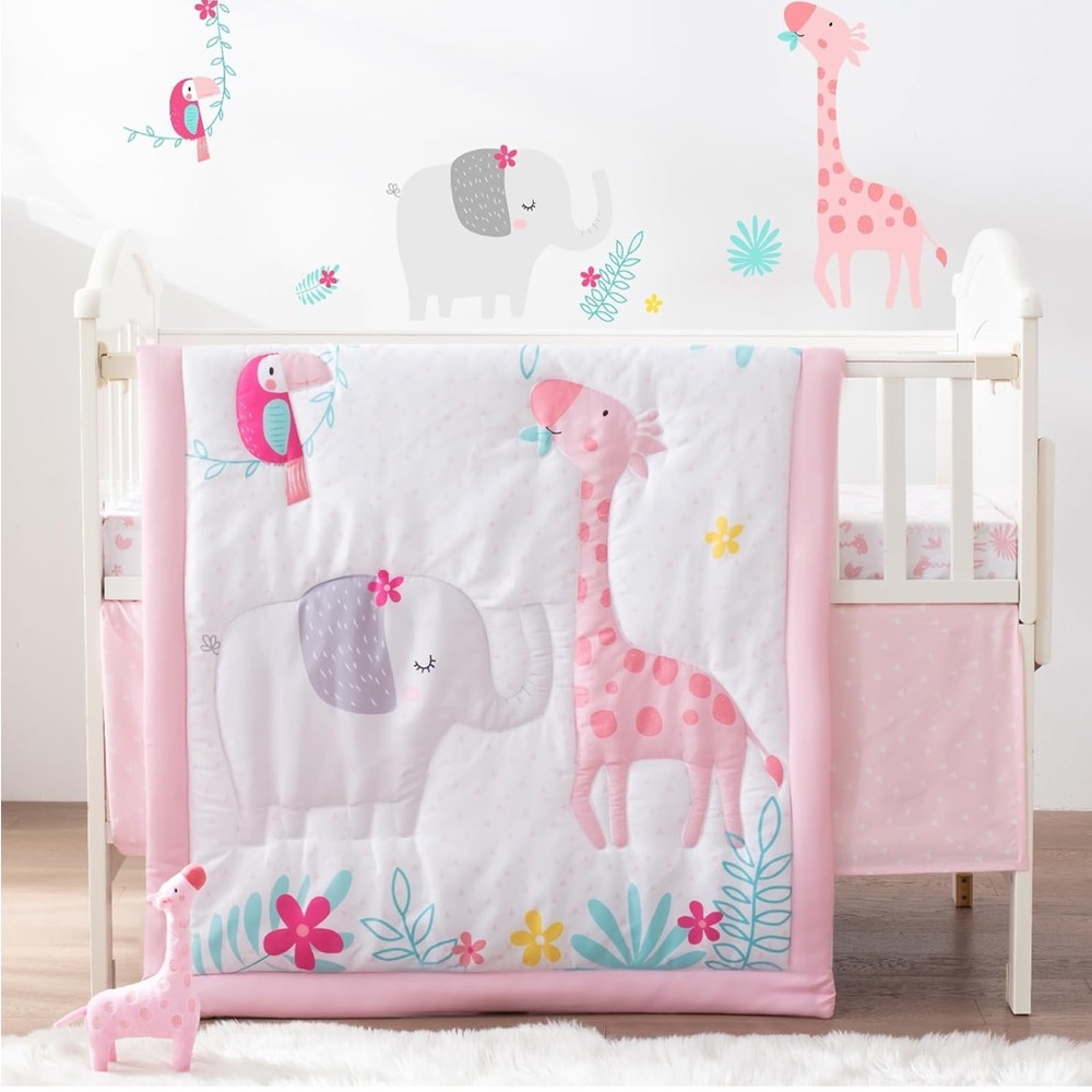 Pink and White Animal Print Baby Crib set